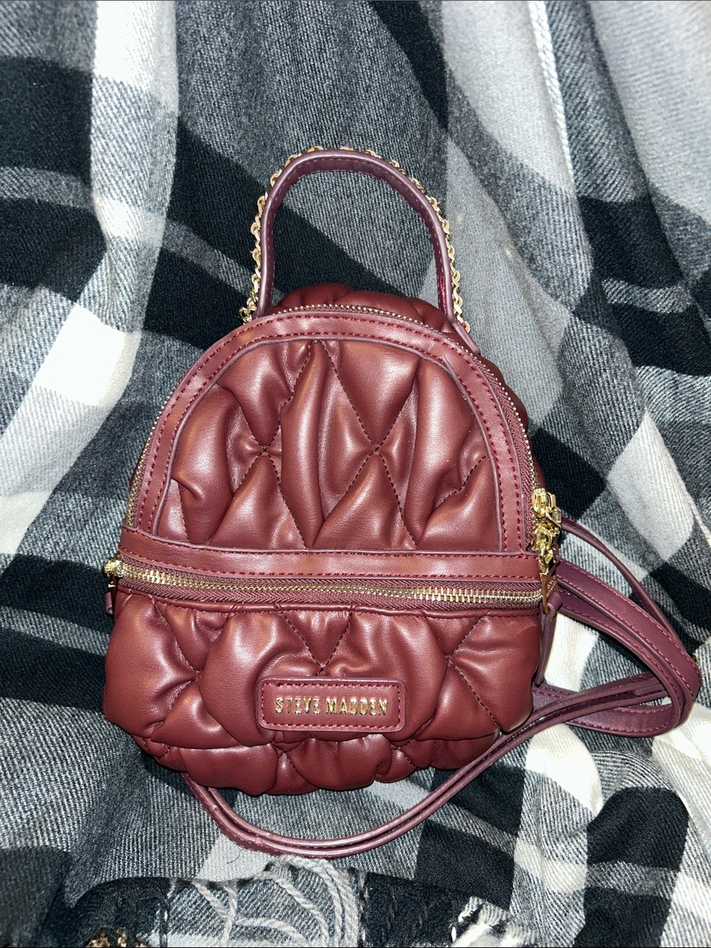 Steve Madden Quilted Wine Mini Backpack Crossbody